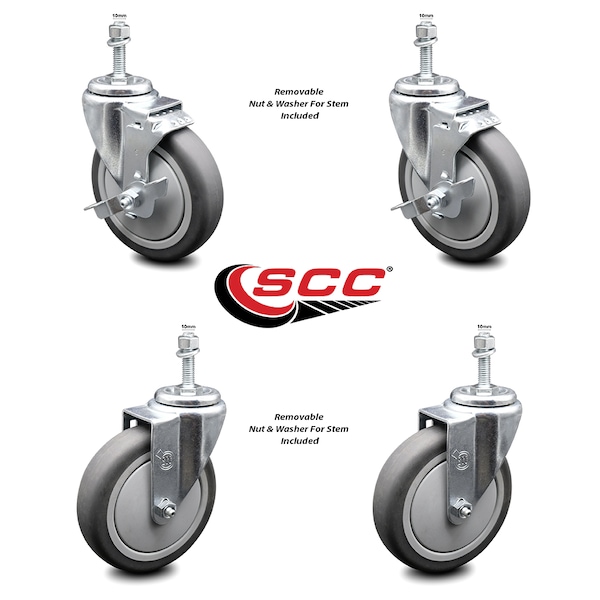 Service Caster 5 Inch Thermoplastic Rubber Swivel 10mm Threaded Stem Caster Brake SCC, 2PK SCC-TS20S514-TPRB-M1015-2-TLB-2 - main